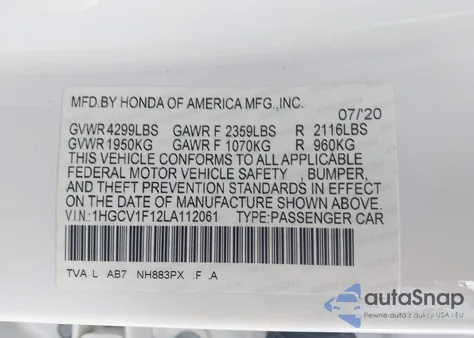 2020 Honda Accord Lx from USA, damaged, VIN 1HGCV1F12LA112061